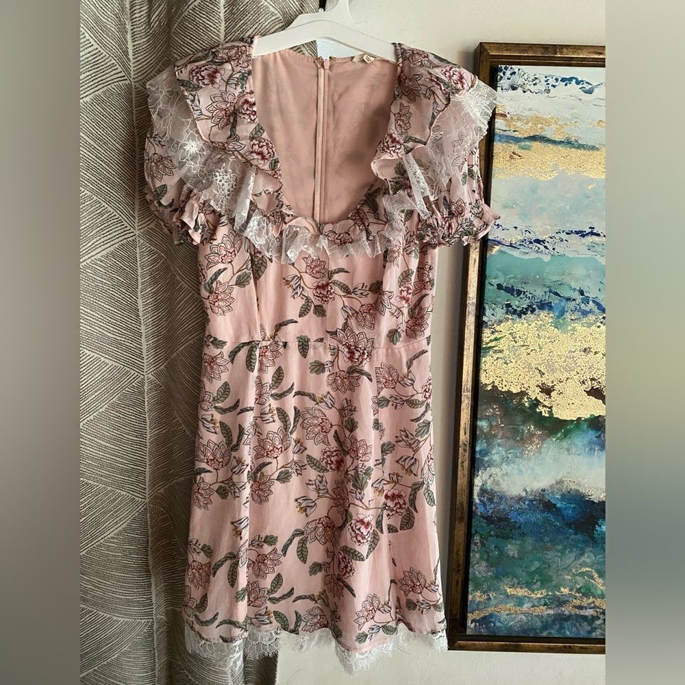 For Love and Lemons Women's Size Small Mini Dress Pink Floral Ruffle Lace